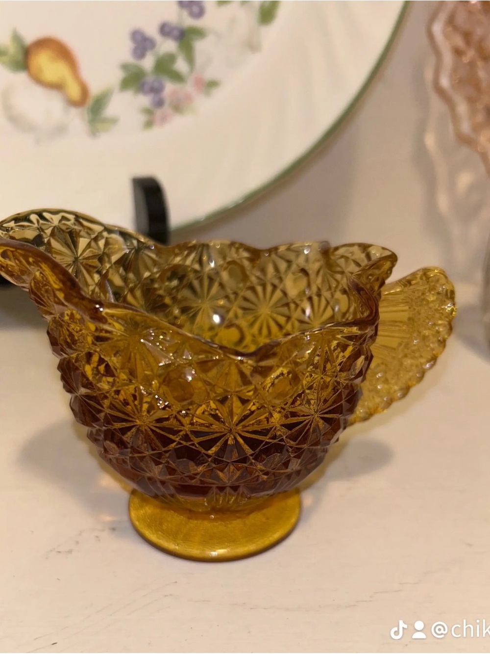 Vintage Fenton Daisy and Buttons Amber glass creamer